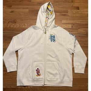 2015 Mickey Mouse White Sweatshirt Hoodie Full Zip Size 2X XXL Disney Parks